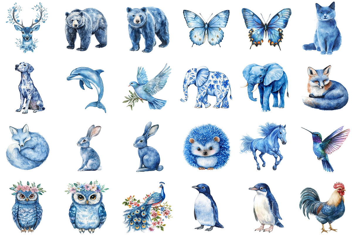 Blue Vintage Animals Bundle, an Illustration by Sublimation Artist (Photo 2 of 6)