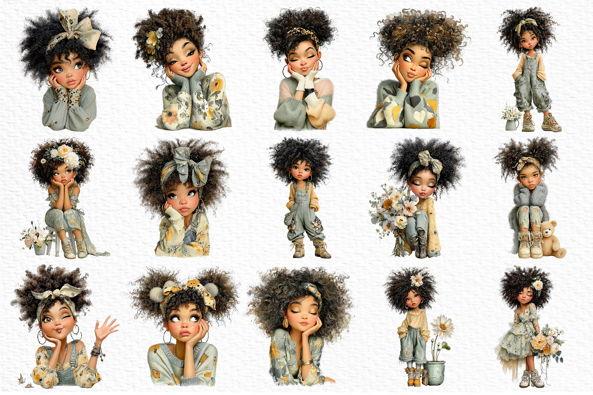 Whimsical Black Afro Girl Clipart, an Illustration by Craft Nest (Photo 6 of 11)