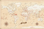World Map Vector - Vintage Style, an Education Illustration by AdrianDragne (Thumbnail 2 of 4)