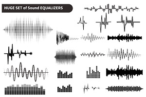 Vector sound waves set, audio shapes