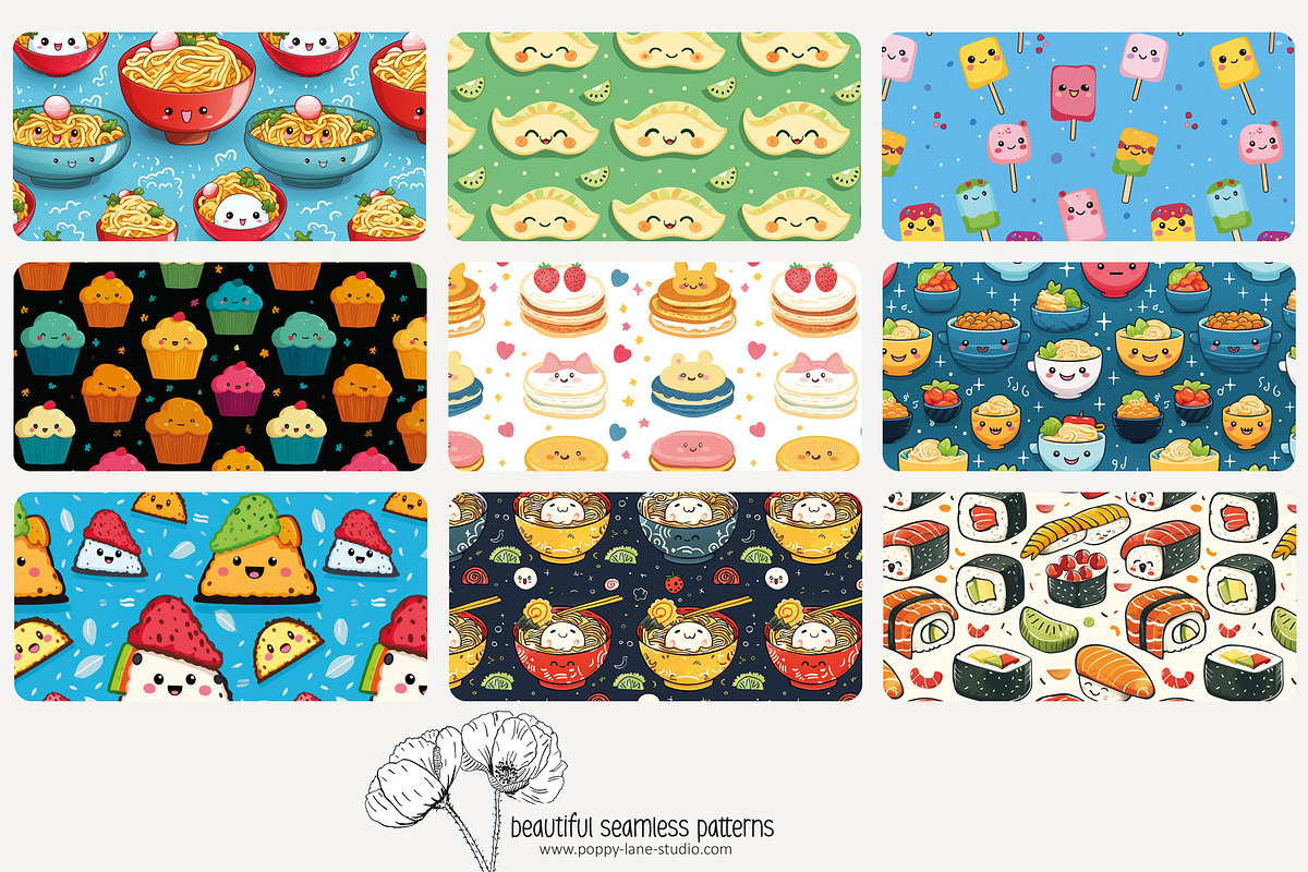 70 kawaii food seamless pattern, a Pattern Graphic by Poppy Lane Studio (Photo 3 of 10)