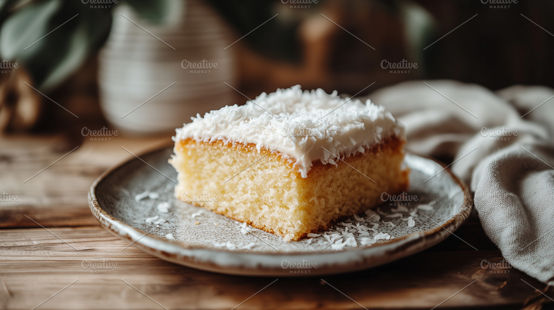 Slice of vanilla sheet pan cake with, a Food & Drink Photo by MistyDay