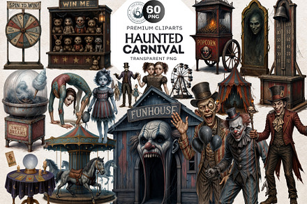 Haunted Carnival PNG clipart set, a Decorative Illustration by ThatsDesign Art