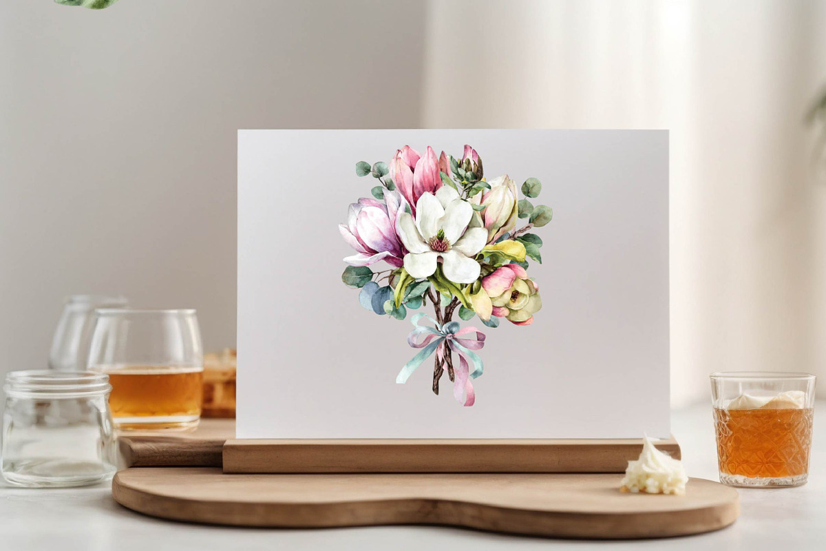 Watercolor Magnolia Flower Clipart B, an Illustration by SVGArt (Photo 6 of 9)