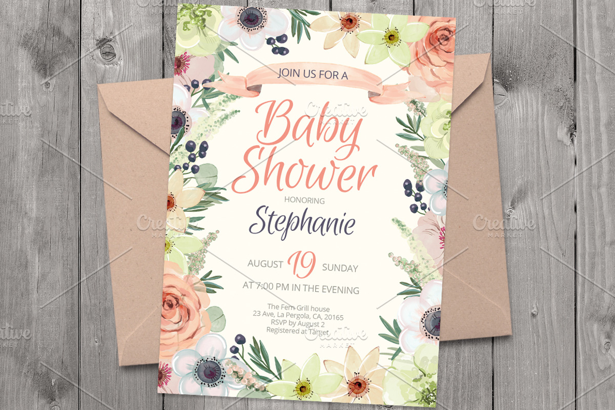 Floral invitation PSD template 01AP, an Invitation Template by Talent Supplies