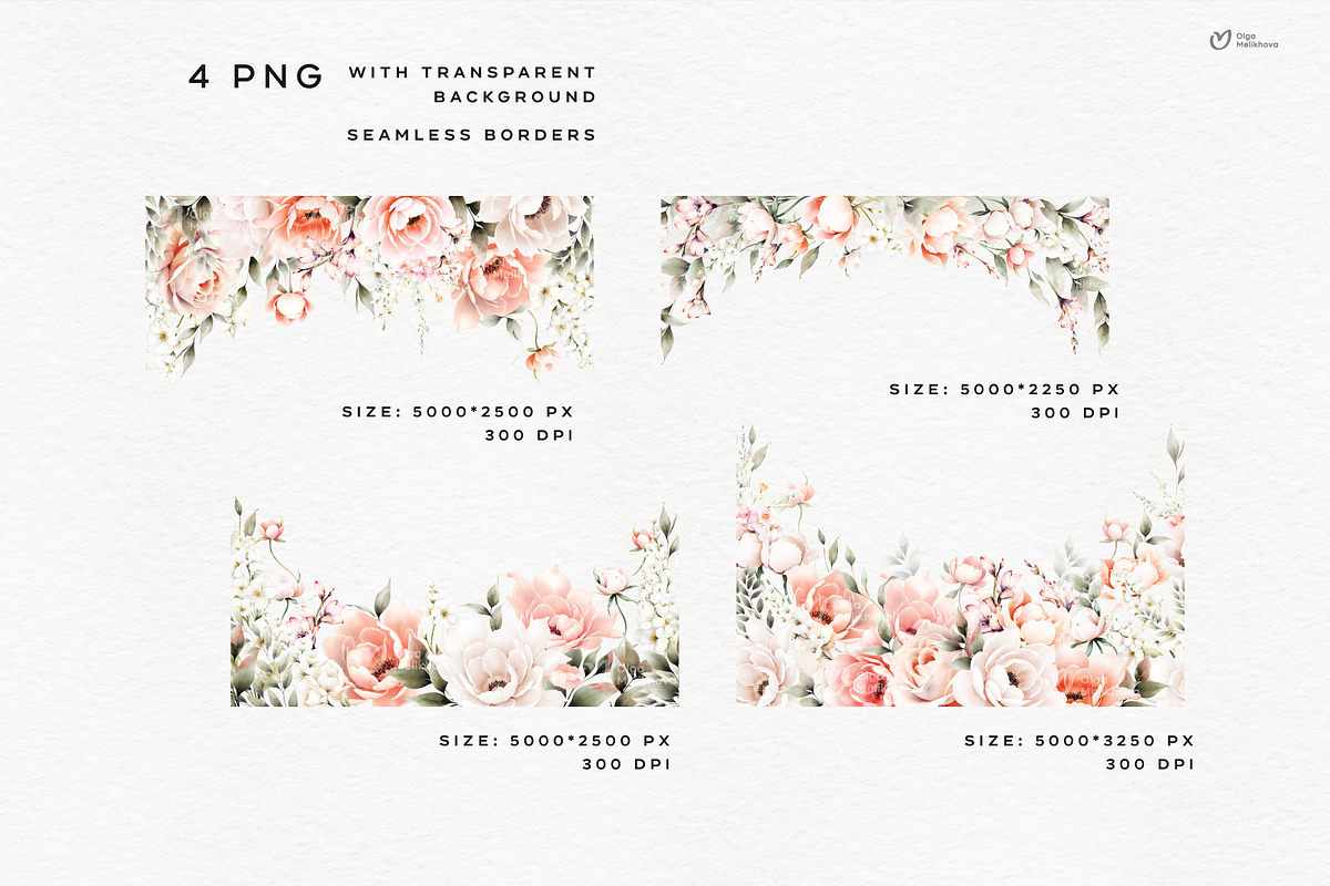 Watercolor Romantic Flowers, an Object Illustration by ollalya (Photo 3 of 8)