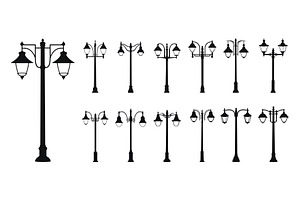 Streetlights silhouettes black set, an Object Illustration by Valerie Bodnar