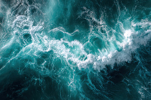 Aerial view of powerful ocean waves, a Photo by Pixeness Studio