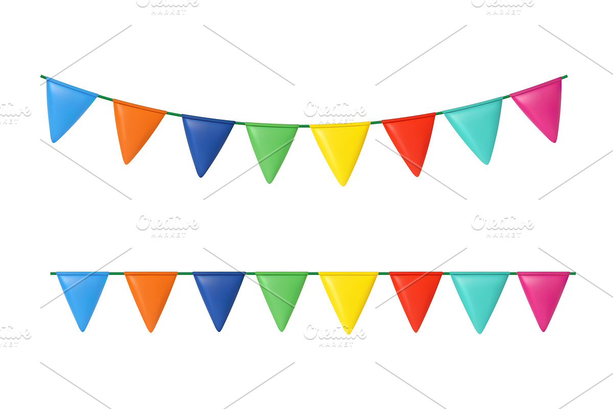 3d party bunting flags on white, an Object Illustration by ModVector