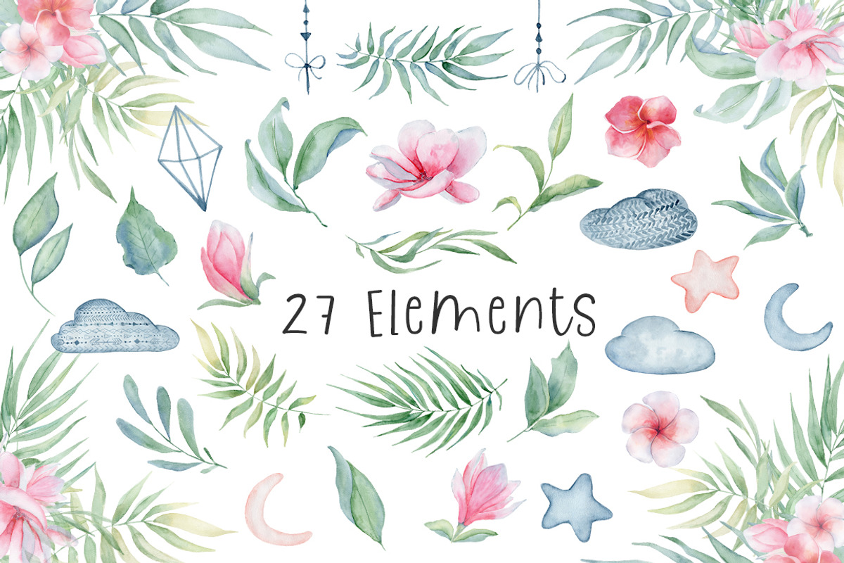 Lovely Elephants Watercolor set, an Animal Illustration by Evgeniia