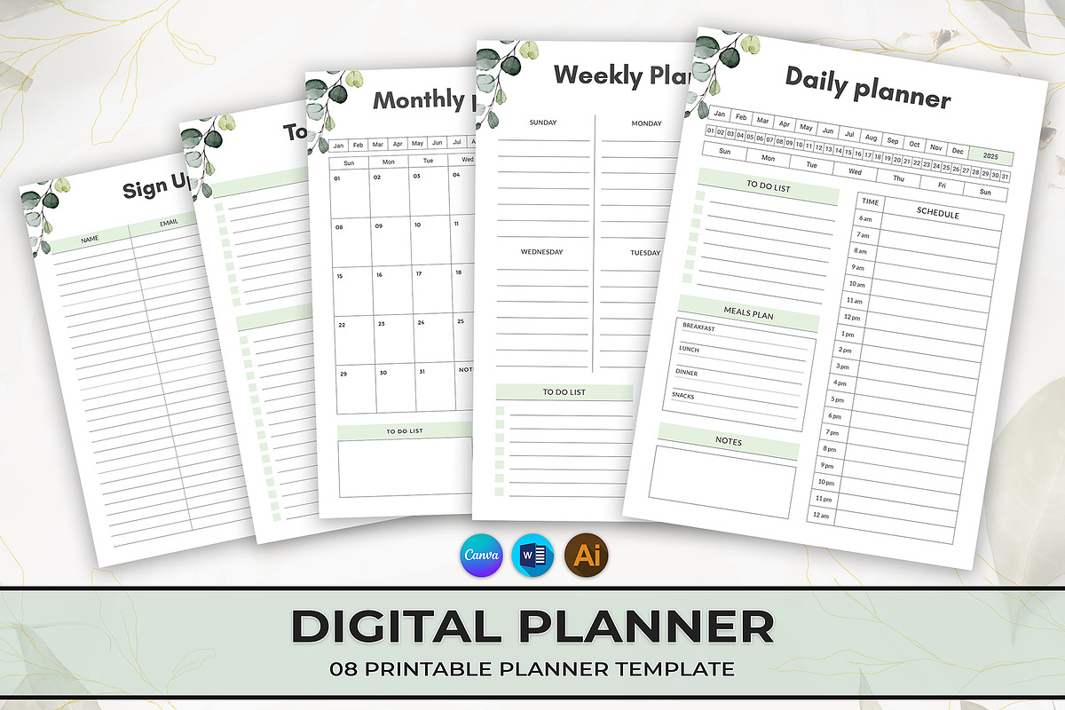Canva Digital Planner Template, a Stationery Template by DesignDevisers (Photo 1 of 11)