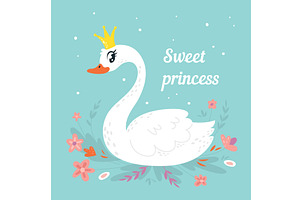 Princess swan print. Adorable white, an Animal Illustration by LadadikArt