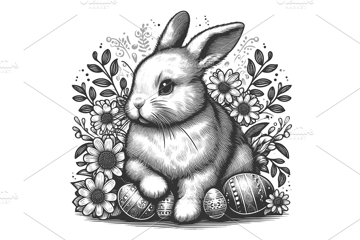 Easter bunny with decorated eggs, an Animal Illustration by AlexArt
