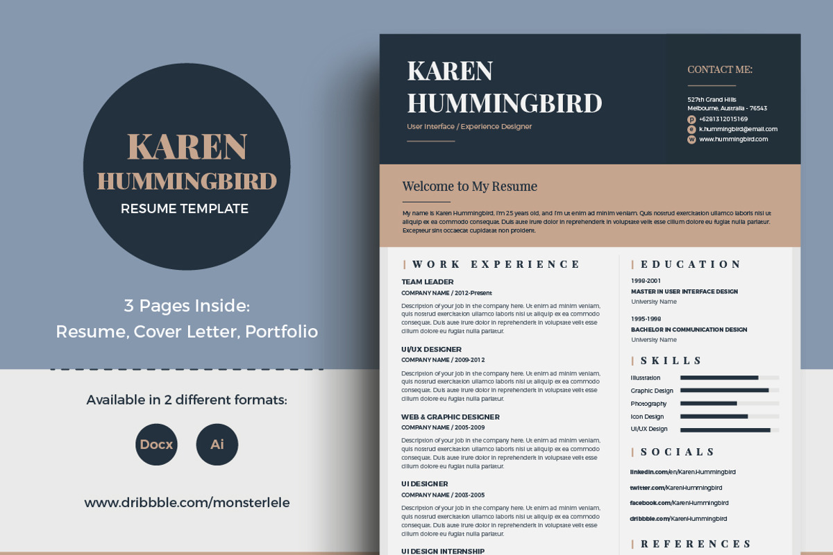 Karen Hummingbird Resume (3 Pages), a Resume Template by Marco Zenki (Photo 1 of 5)