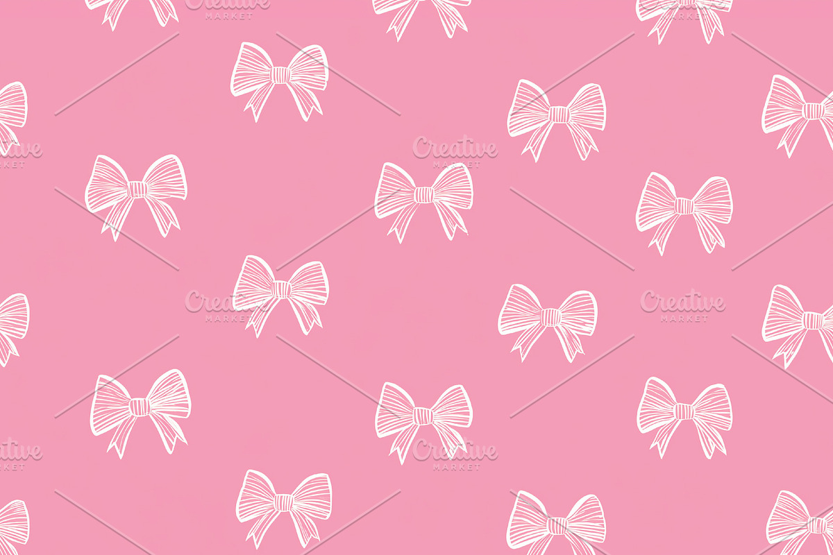 Pink seamless pattern with hand drawn white bows, creating a cut, a Pattern Graphic by Studio ANNA