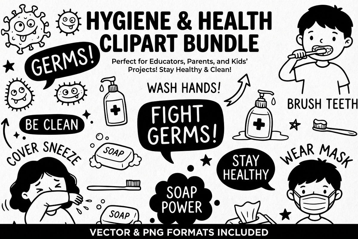 Hygiene & Health Doodles SVG Bundle, an Education Illustration by PassionPNGcreation (Photo 1 of 4)