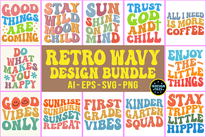 Retro Wavy T Shirt Design Bundle Svg