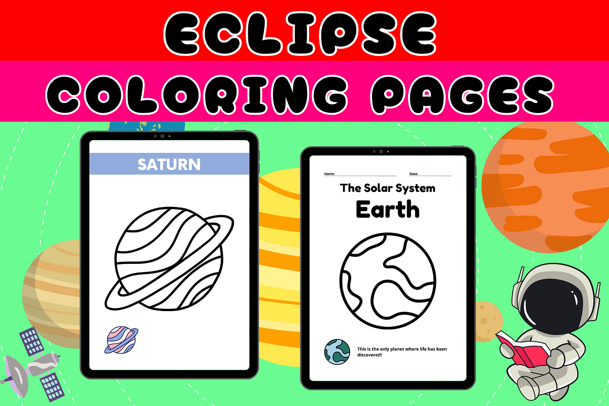 Solar Eclipse Coloring Pages, a Templates & Theme by Premium Digital Templates (Photo 1 of 3)