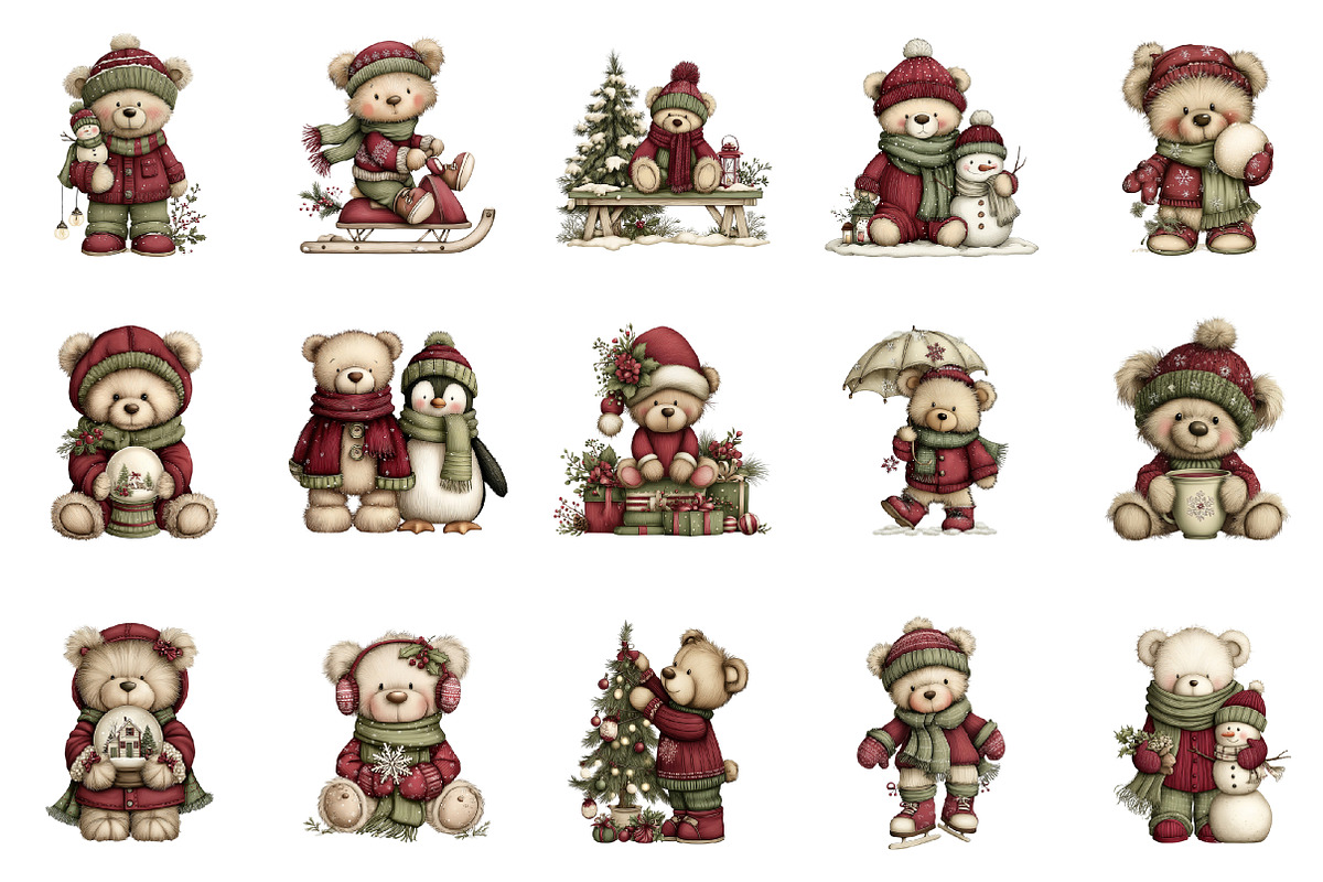 Christmas Teddy Bear Clipart, an Illustration by designcity5 (Photo 3 of 5)