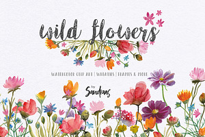 Wild flowers watercolor clip art