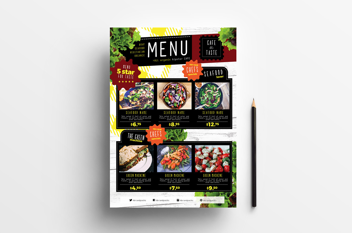 A4 Salad Menu Template, a Stationery Template by BrandPacks