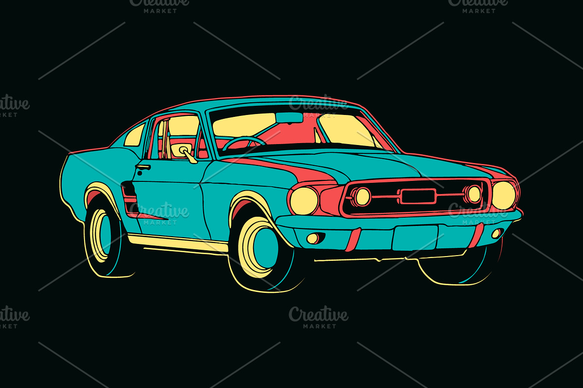 Colourful Mustang Car Vector, a Sport Illustration by Den Marty Studio