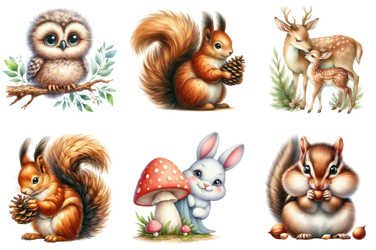 Woodland animals Clipart, a Seasonal Illustration by DreamArtGraphic (Photo 4 of 4)