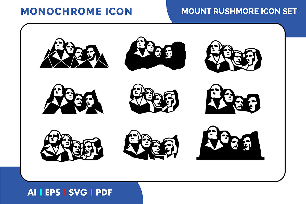 Mount Rushmore Landmark Icon Set, a Solid Icon by Fontmine Studio (Photo 1 of 3)