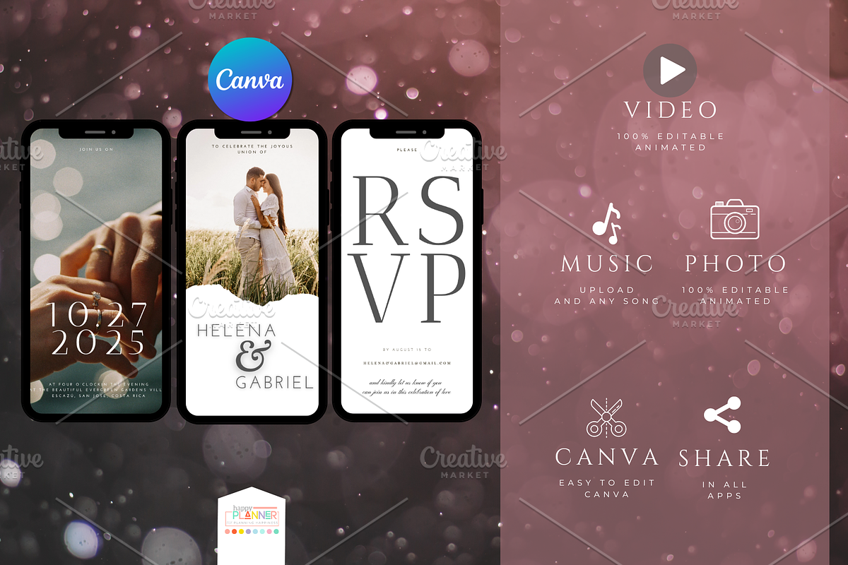 Digital Template Wedding Invitation, a Presentation Template by katyhappyplanner (Photo 2 of 3)
