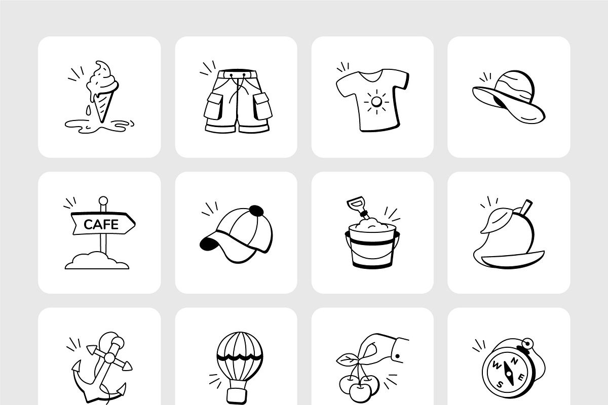 Summer and Beach Doodles Set, an Outline Icon by Prosymbols (Photo 6 of 7)