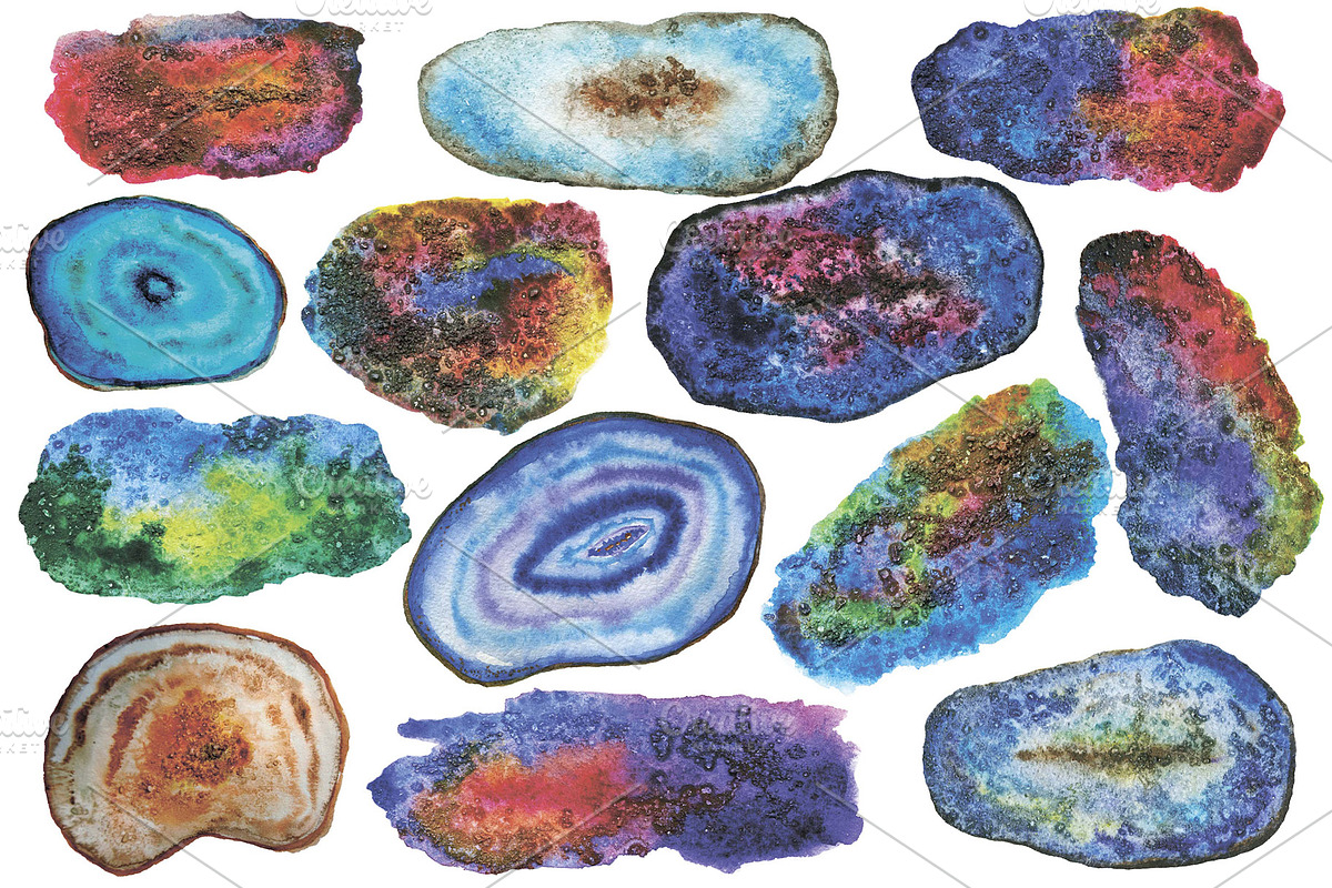 Watercolors agate gemstones clipart, an Illustration by digital_essence (Photo 4 of 7)