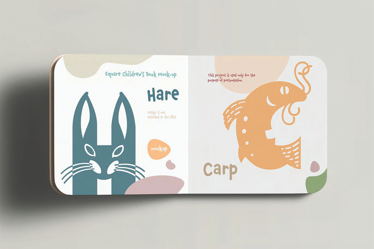 Square Children's Book Mockup, a Books & Magazine Mockup by DesignRushMarket (Photo 6 of 10)