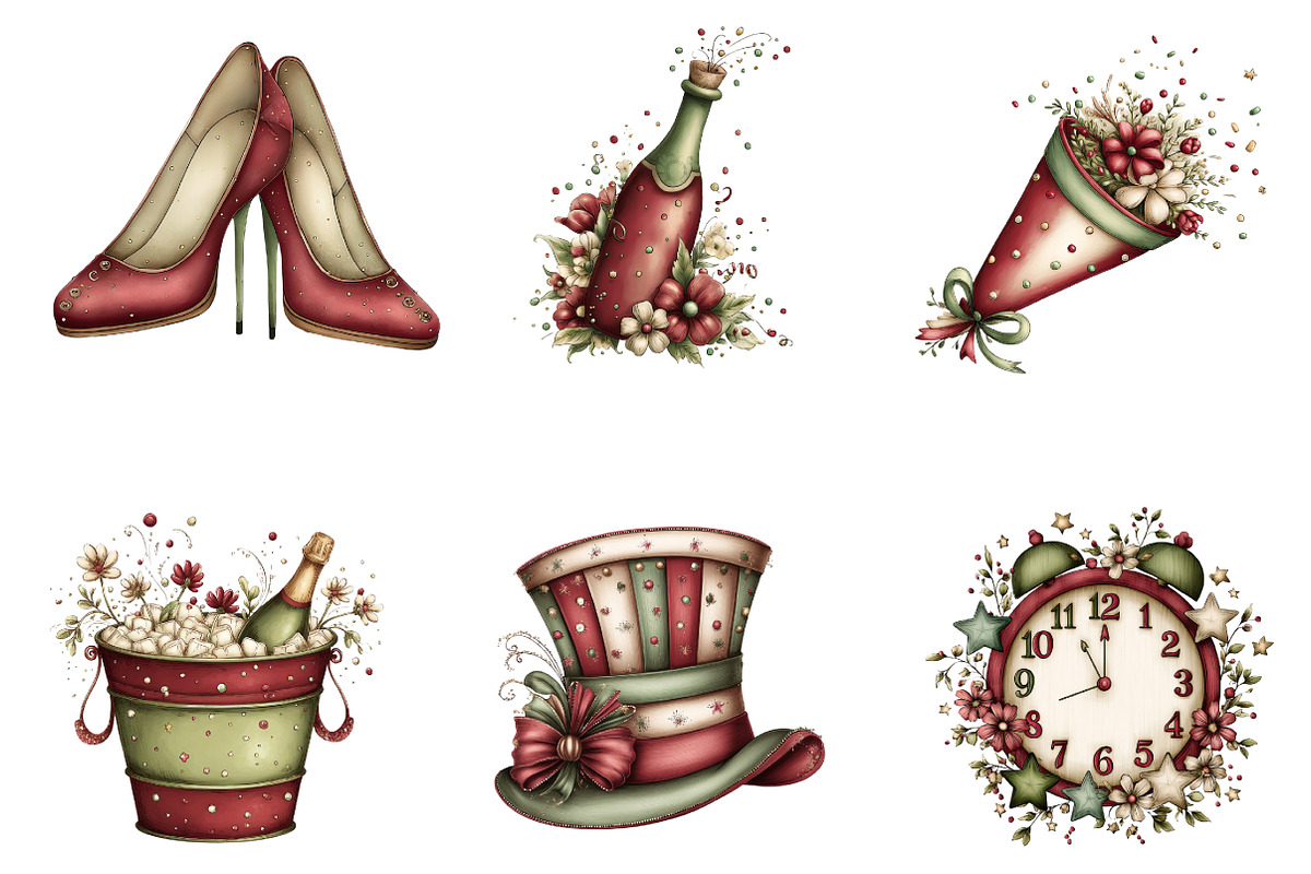 Watercolor Happy New Year Clipart, an Illustration by designcity5 (Photo 3 of 5)