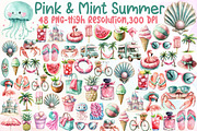 Watercolor Pink & Mint Summer Clipar, an Illustration by Sublimation Artist (Thumbnail 1 of 6)