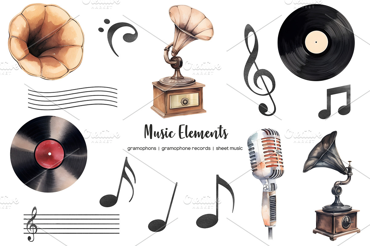 Watercolor musical instruments set, an Object Illustration by Art and Funny (Photo 4 of 4)