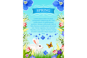 Vector Spring Time Poster With Flowers Bunch