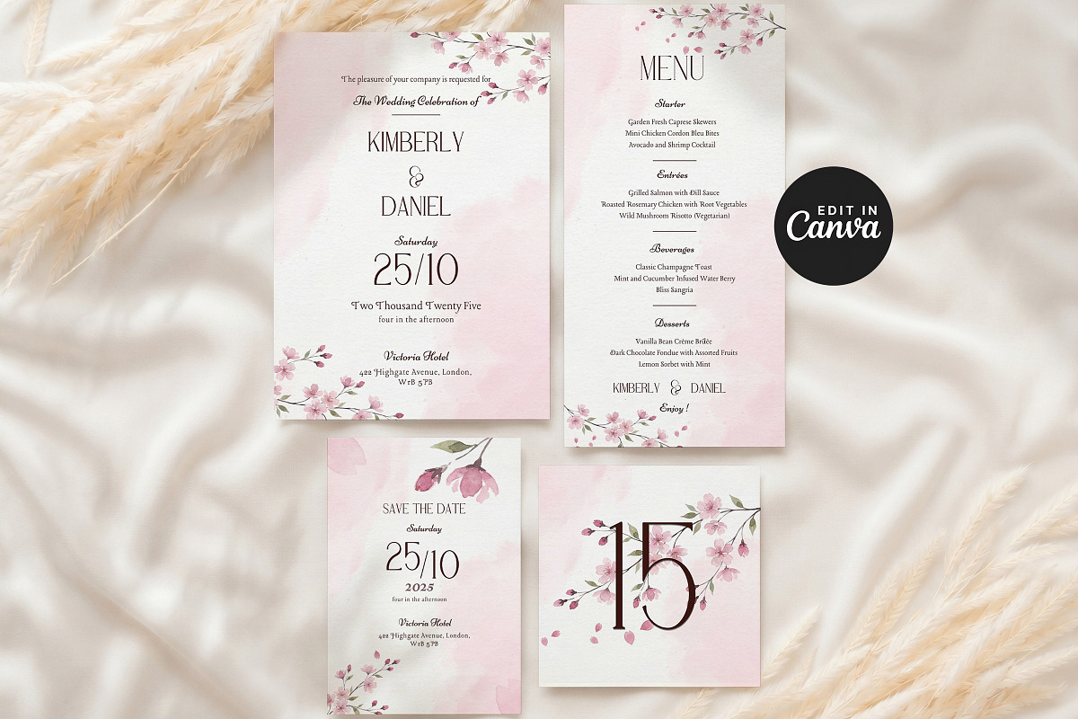 Pink Floral Wedding Invitation Suite, an Invitation Template by Arslan (Photo 5 of 6)