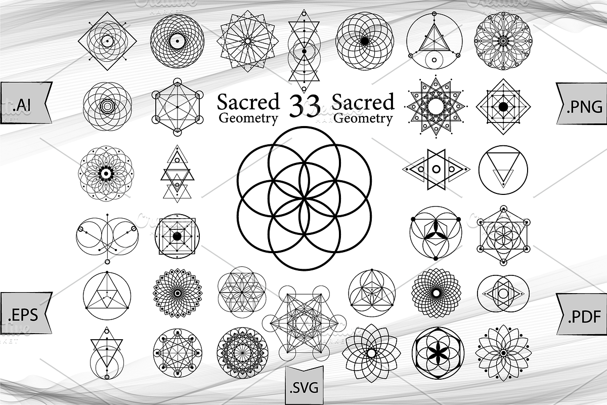 Sacred Geometry Black Set Mandalas