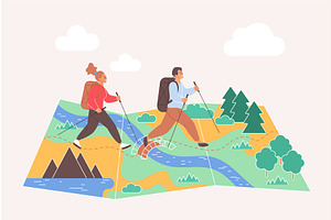 Travel summer adventure people map, a Sport Illustration by Lemberg Vector