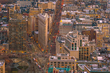Aerial view of Manhattan skyline at sunset, New York City, an Architecture Photo by f11photo