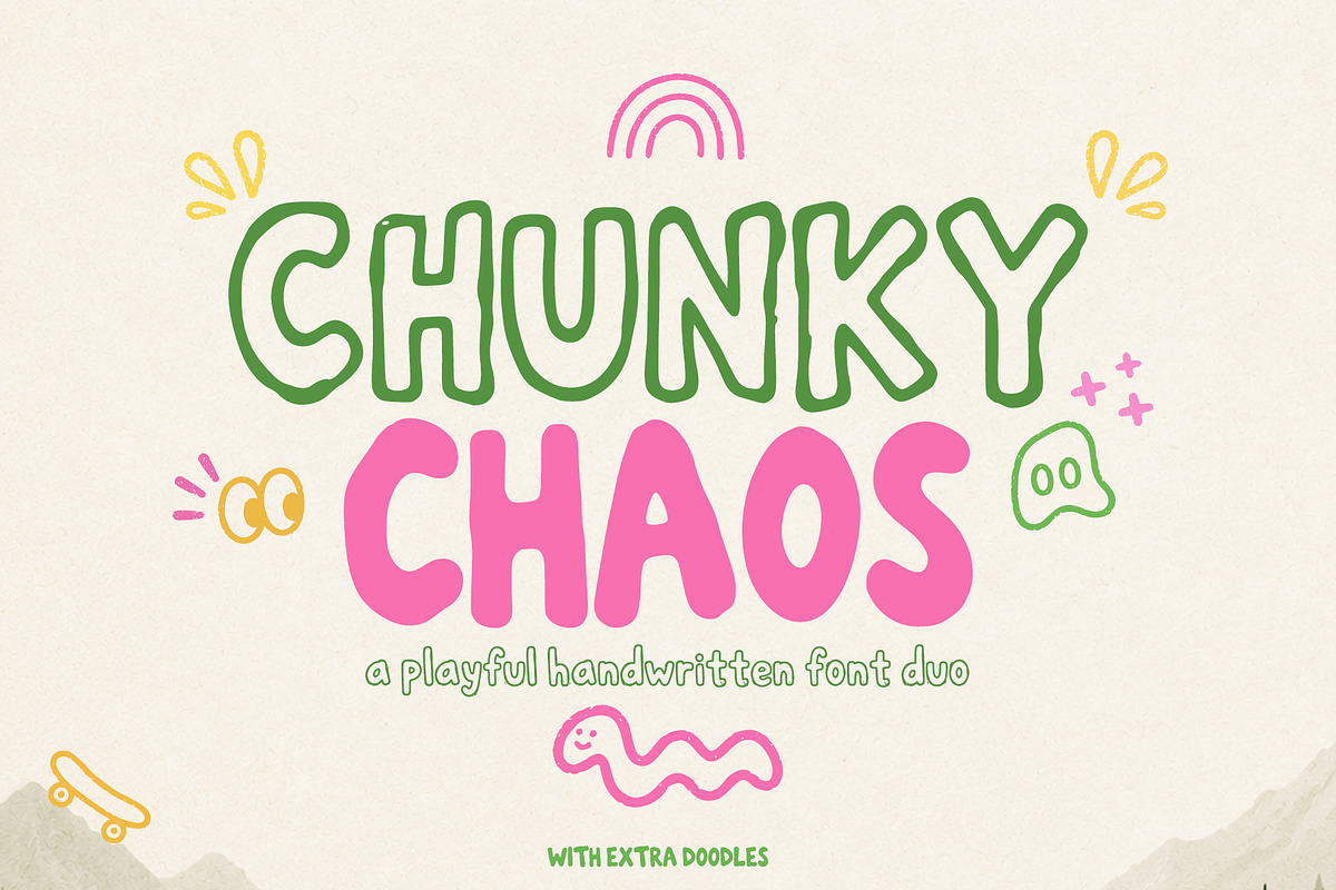 Chunky Chaos Handwritten Font Duo, a Handwritten Font by cocodesign (Photo 1 of 8)