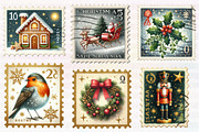Vintage Christmas Postage Stamps PNG, an Illustration by CreationArt (Thumbnail 3 of 5)