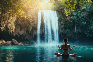 Meditation in lotus pose by a serene, a Photo by Iftikhar Alam