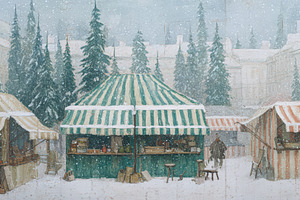 Charming winter village market, a Decorative Illustration by Virgo Studio