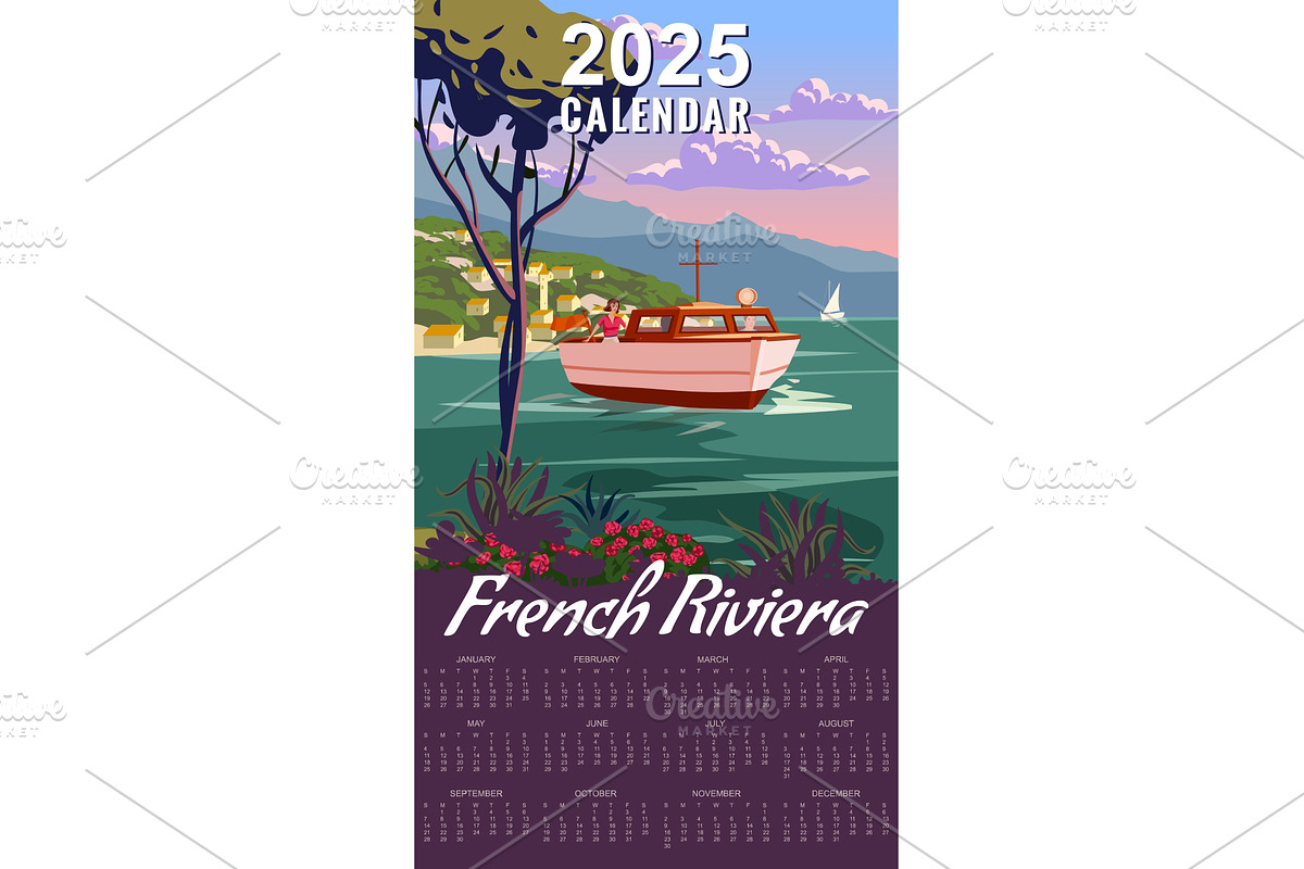 Calendar Monthly 2025 French Riviera, a Seasonal Illustration by Vector_Up (Photo 1 of 7)