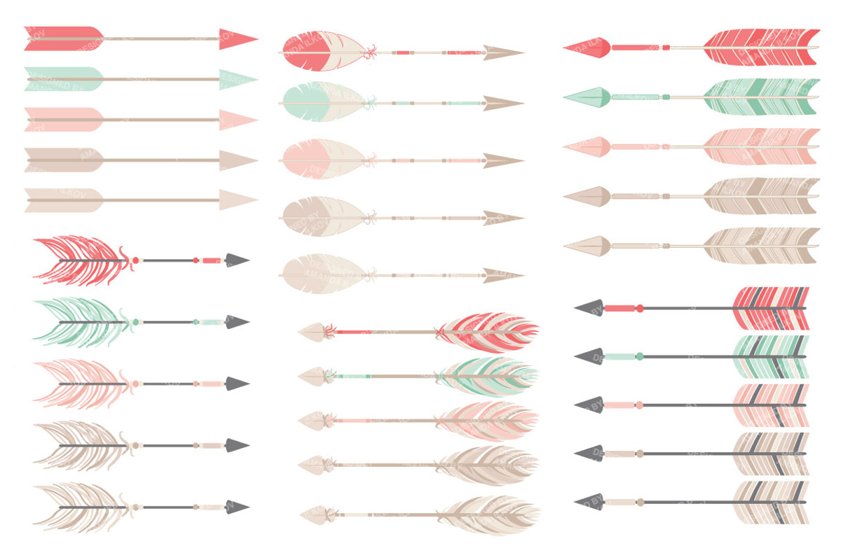 Mint & Coral Vector Arrow Clipart, an Illustration by Amanda Ilkov (Photo 4 of 4)