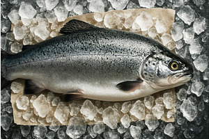 Fresh whole salmon laid on crushed, a Food Illustration by Sergey Kotenev
