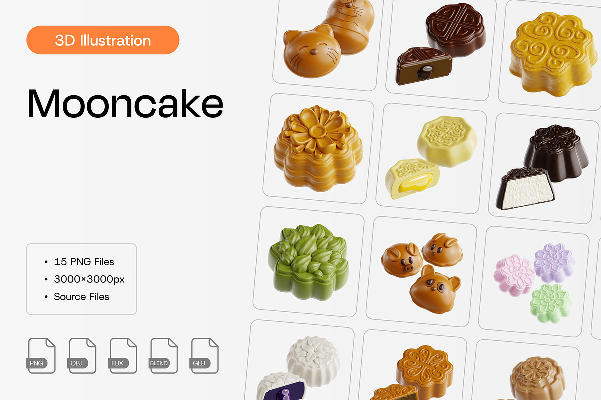 Mooncake 3D Icon Set, a Food & Drink 3D Model by Eklip Studio (Photo 1 of 2)