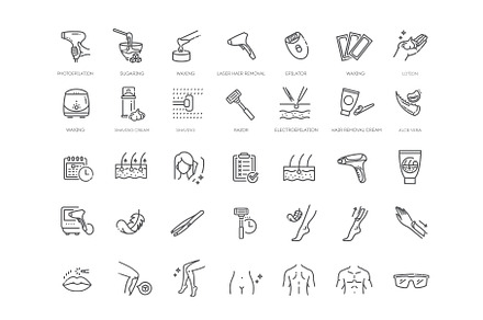 Hair Removal Vector Line Icons, an Outline Icon by Tettygreen