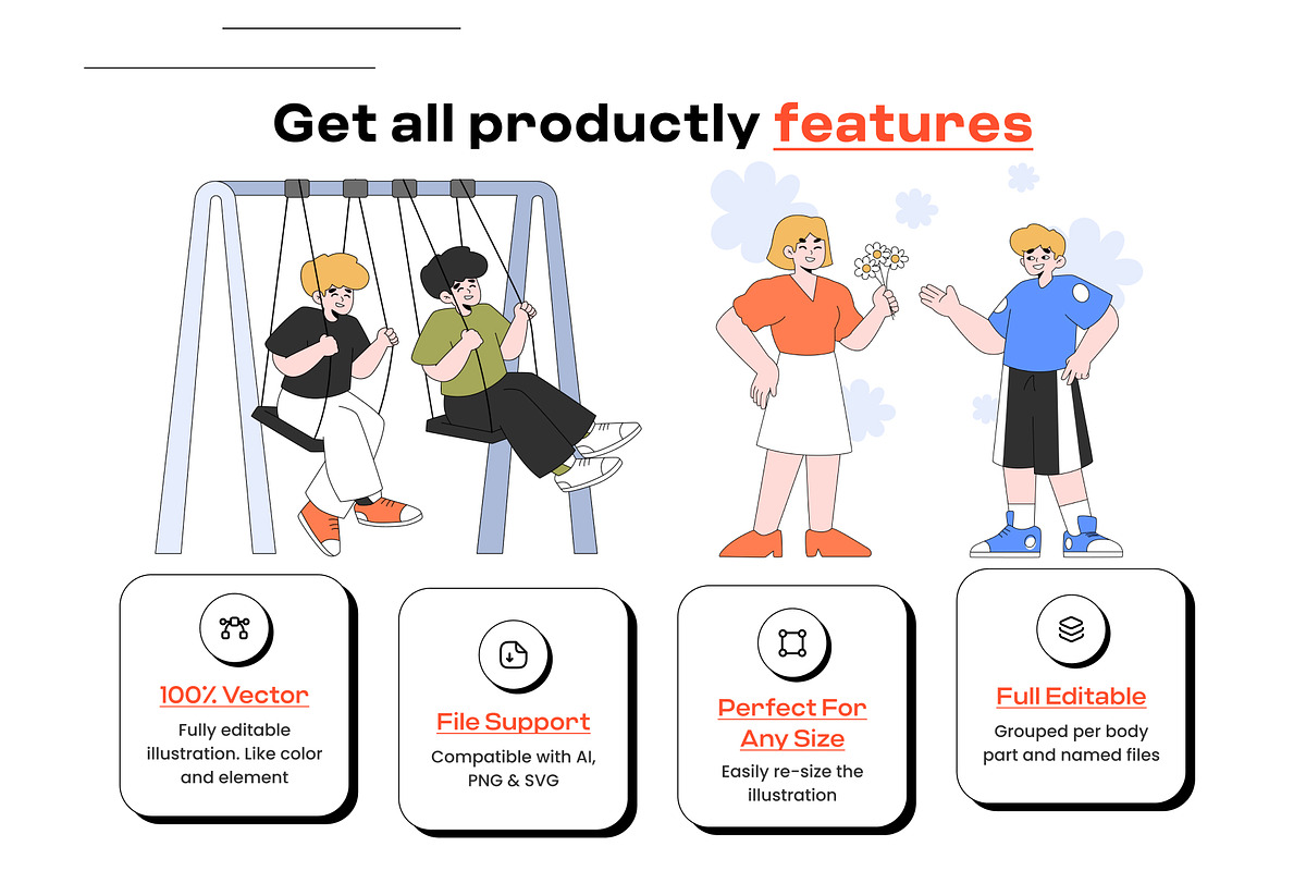 Friendship 2D Illustration Pack, a Person Illustration by orenjidesign (Photo 3 of 8)